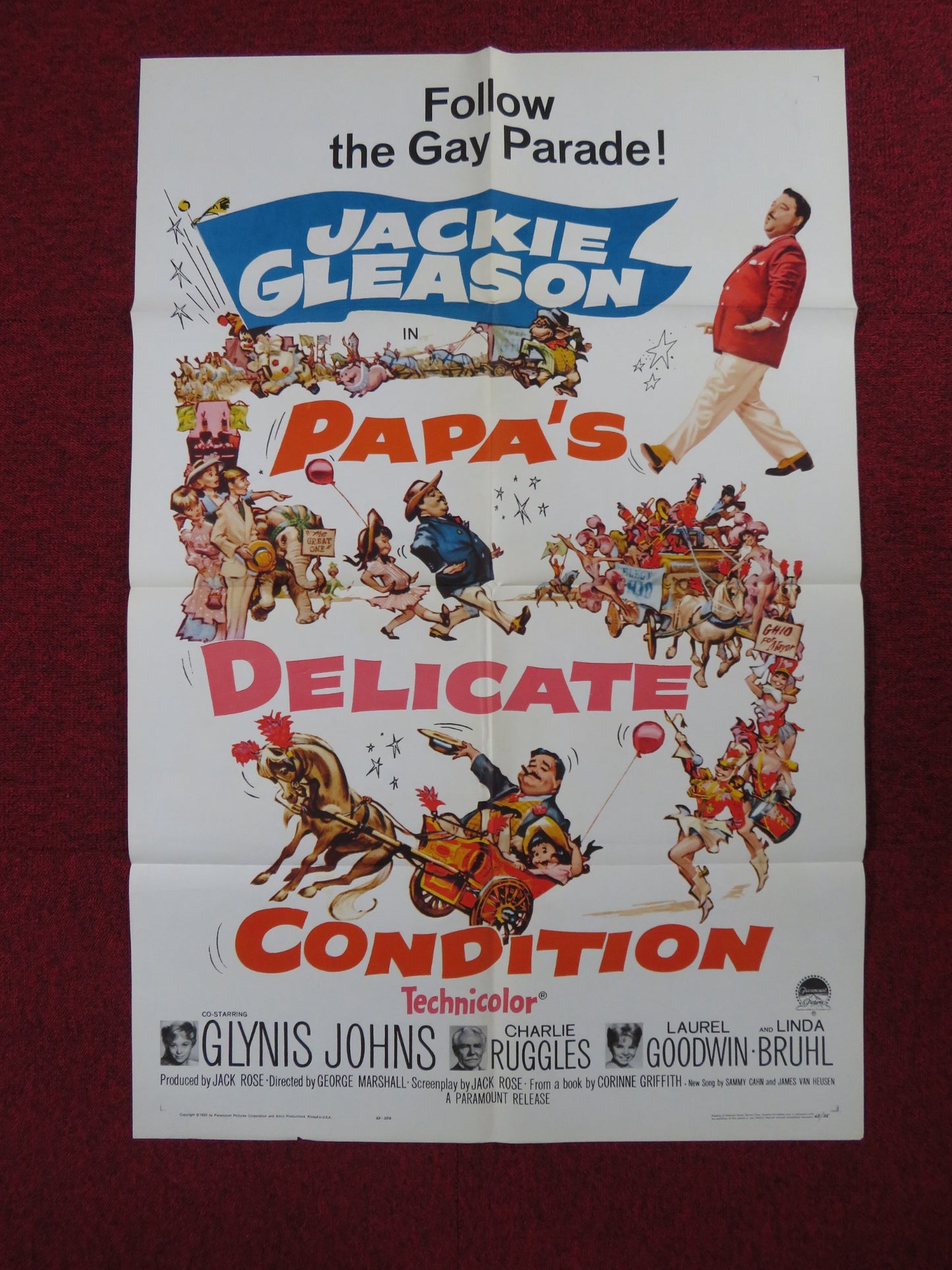 PAPA'S DELICATE CONDITION FOLDED US ONE SHEET POSTER JACKIE GLEASON 1963