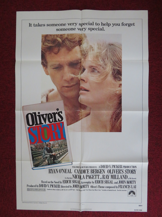 OLIVER'S STORY FOLDED US ONE SHEET POSTER RYAN O'NEAL CANDICE BERGEN 1978