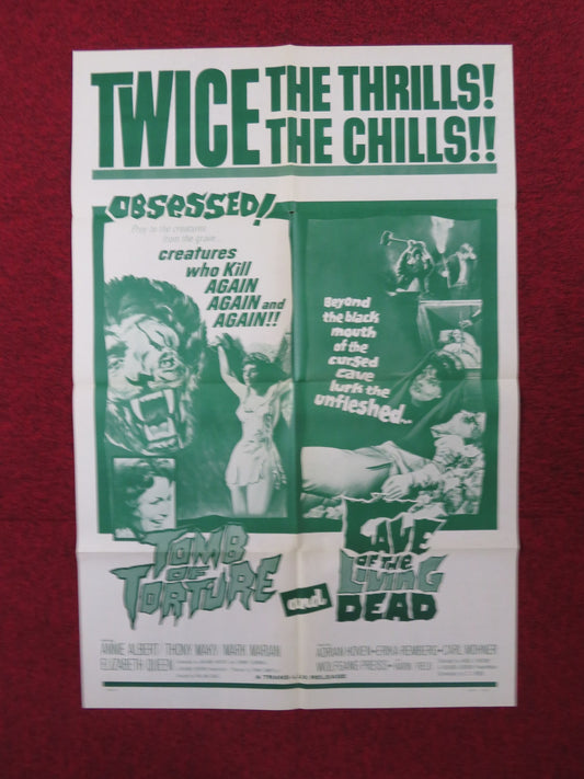 TOMB OF TORTURE / CAVE OF LIVING DEAD COMBO FOLDED US ONE SHEET POSTER 1966