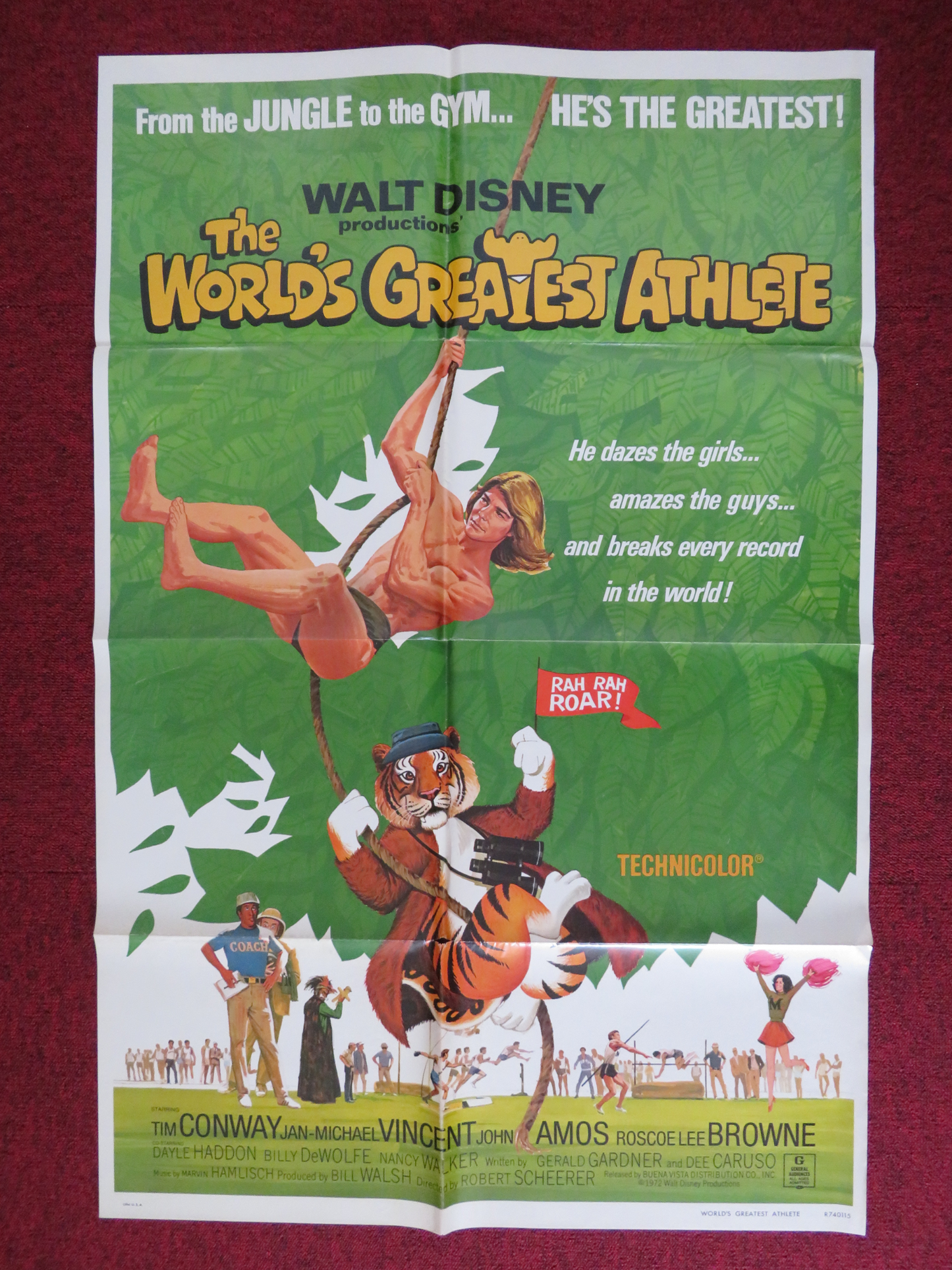 THE WORLD'S GREATEST ATHLETE FOLDED US ONE SHEET POSTER DISNEY TIM CONWAY 1974