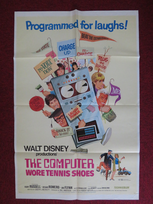 THE COMPUTER WORE TENNIS SHOES FOLDED US ONE SHEET POSTER DISNEY K. RUSSELL 1969