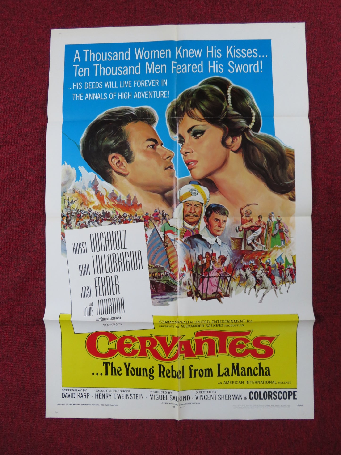 CERVANTES FOLDED US ONE SHEET POSTER HORST BUCHHOLZ GINA LOLLOBRIGIDA 1968