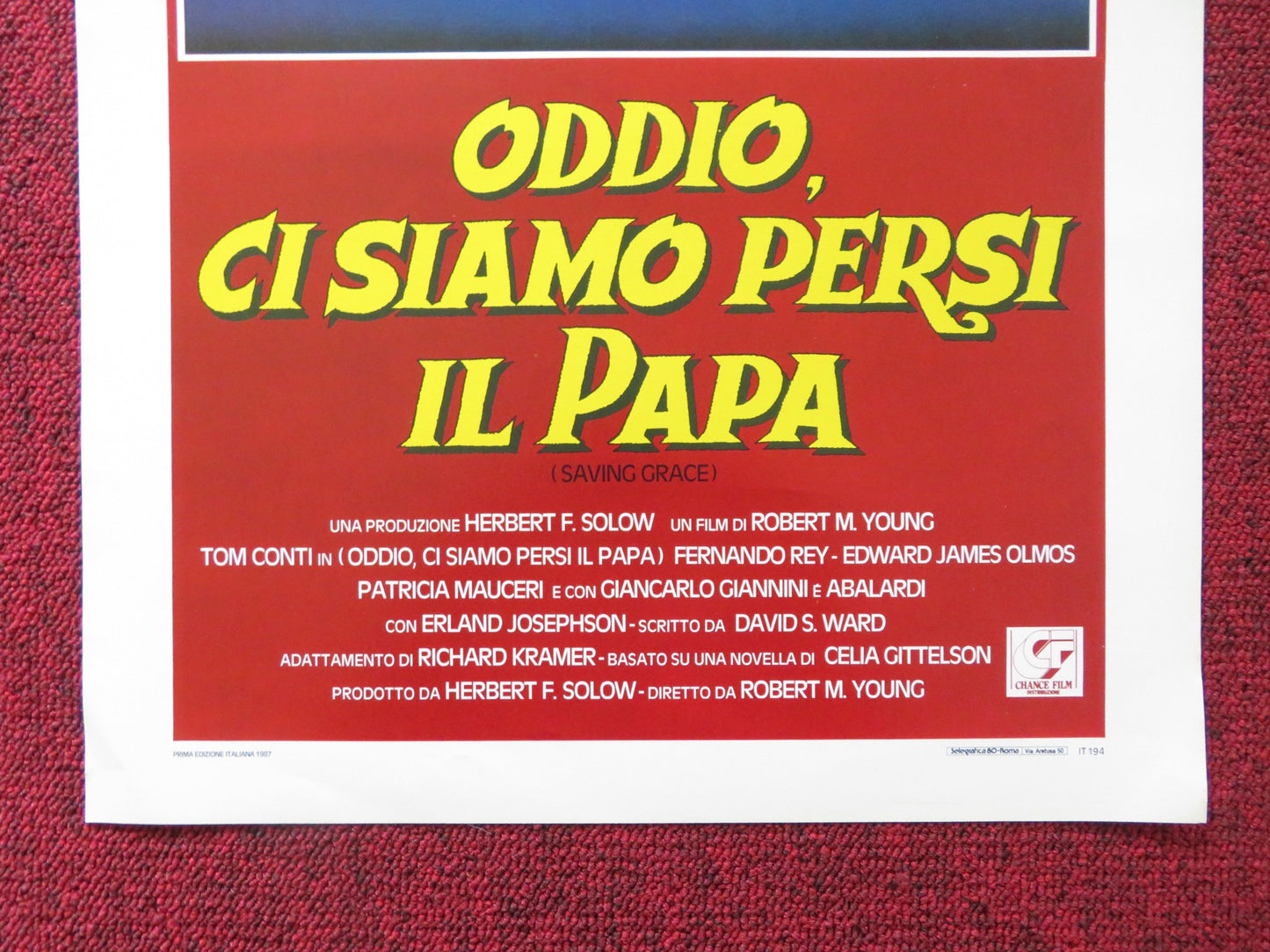 SAVING GRACE ITALIAN LOCANDINA POSTER TOM CONTI GIANCARLO GIANNINI 1986