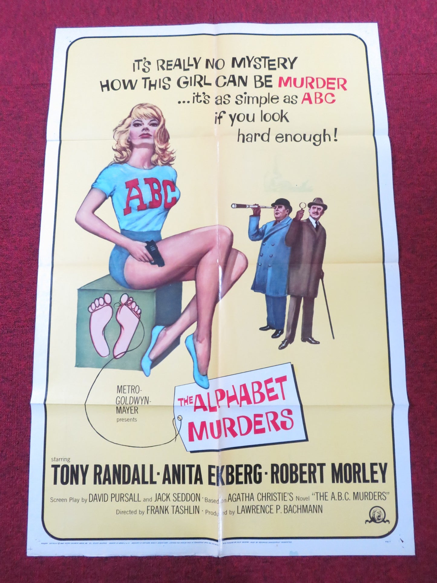 THE ALPHABET MURDERS FOLDED US ONE SHEET POSTER TONY RANDALL ANITA EKBERG 1965