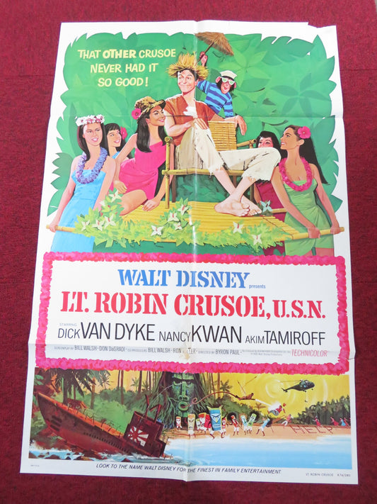 LT. ROBIN CRUSOE, U.S.N. - B FOLDED US ONE SHEET POSTER DICK VAN DYKE KWAN 1966