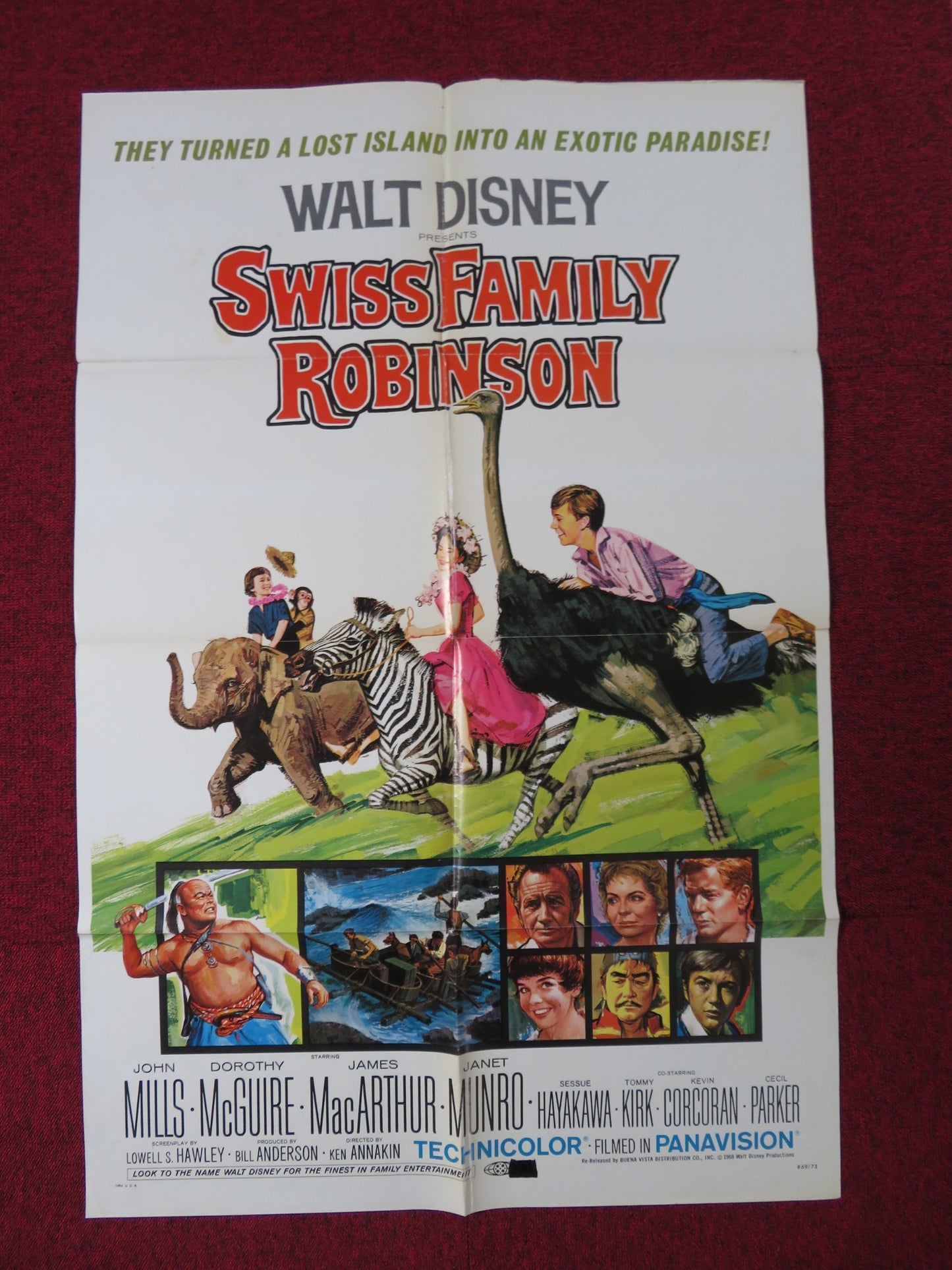 SWISS FAMILY ROBINSON FOLDED US ONE SHEET POSTER DISNEY MILLS MCGUIRE 1968