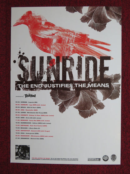 SUNRIDE THE END JUSTIFIES THE MEANS GERMAN MUSIC PROMO TOUR POSTER 2005