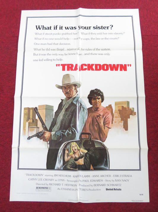 TRACKDOWN - STYLE B FOLDED US ONE SHEET POSTER JAMES MITCHUM KAREN LAMM 1976