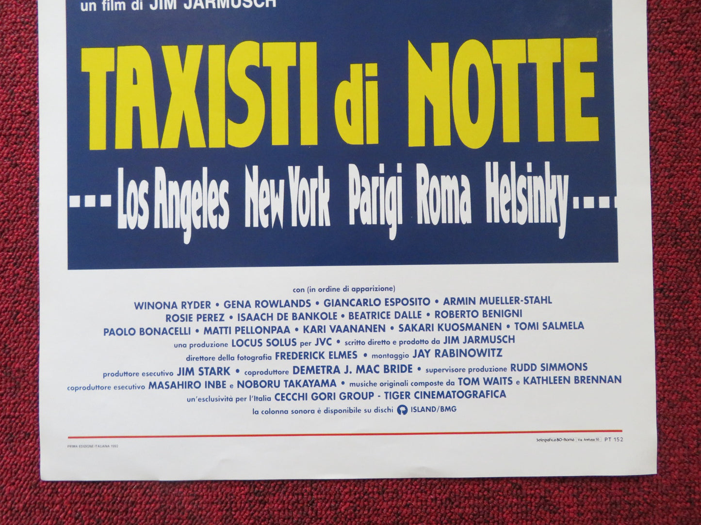 NIGHT ON EARTH ITALIAN LOCANDINA POSTER WINONA RYDER GENA ROWLANDS 1991