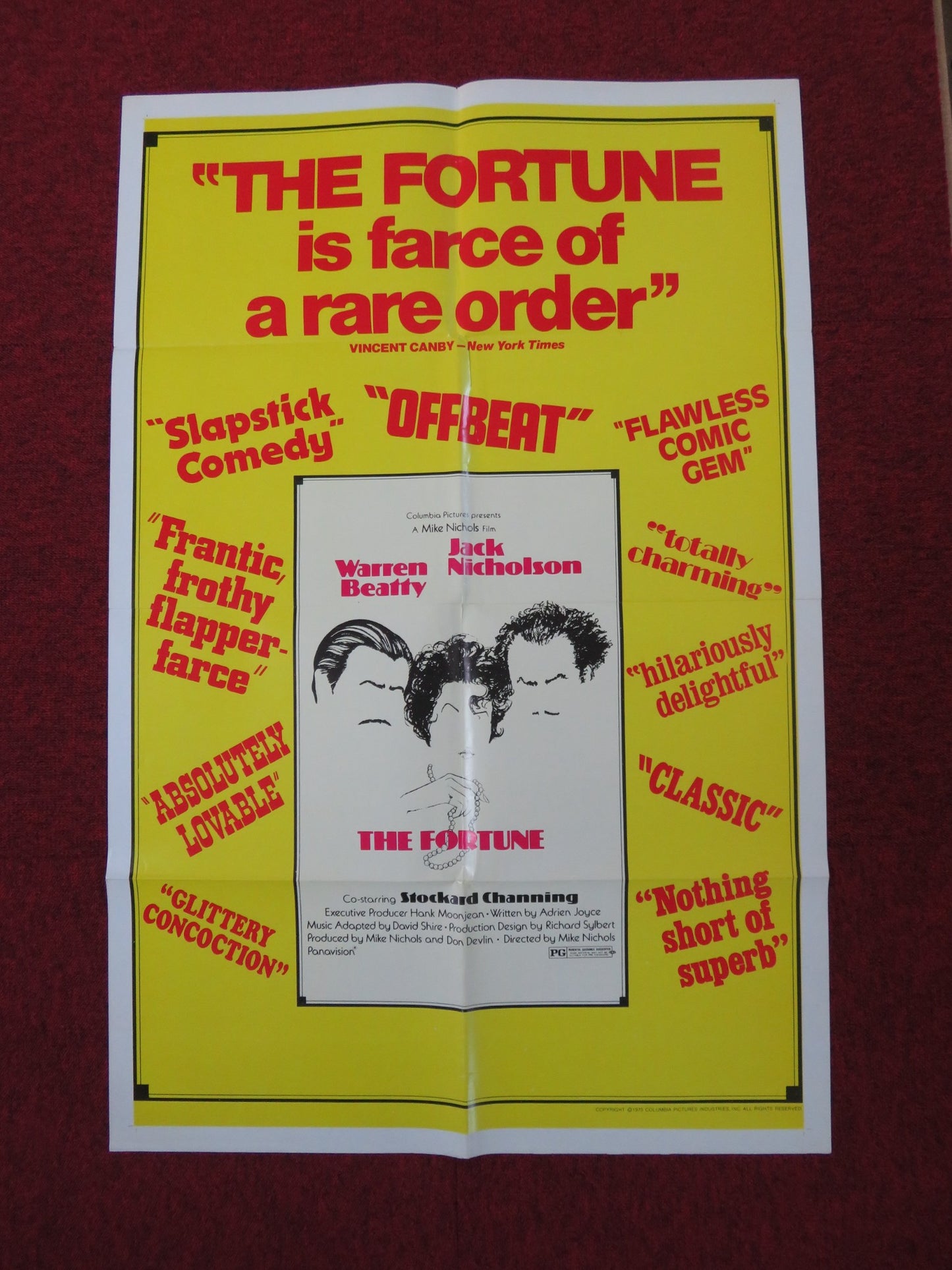 THE FORTUNE FOLDED US ONE SHEET POSTER JACK NICHOLSON WARREN BEATTY 1975