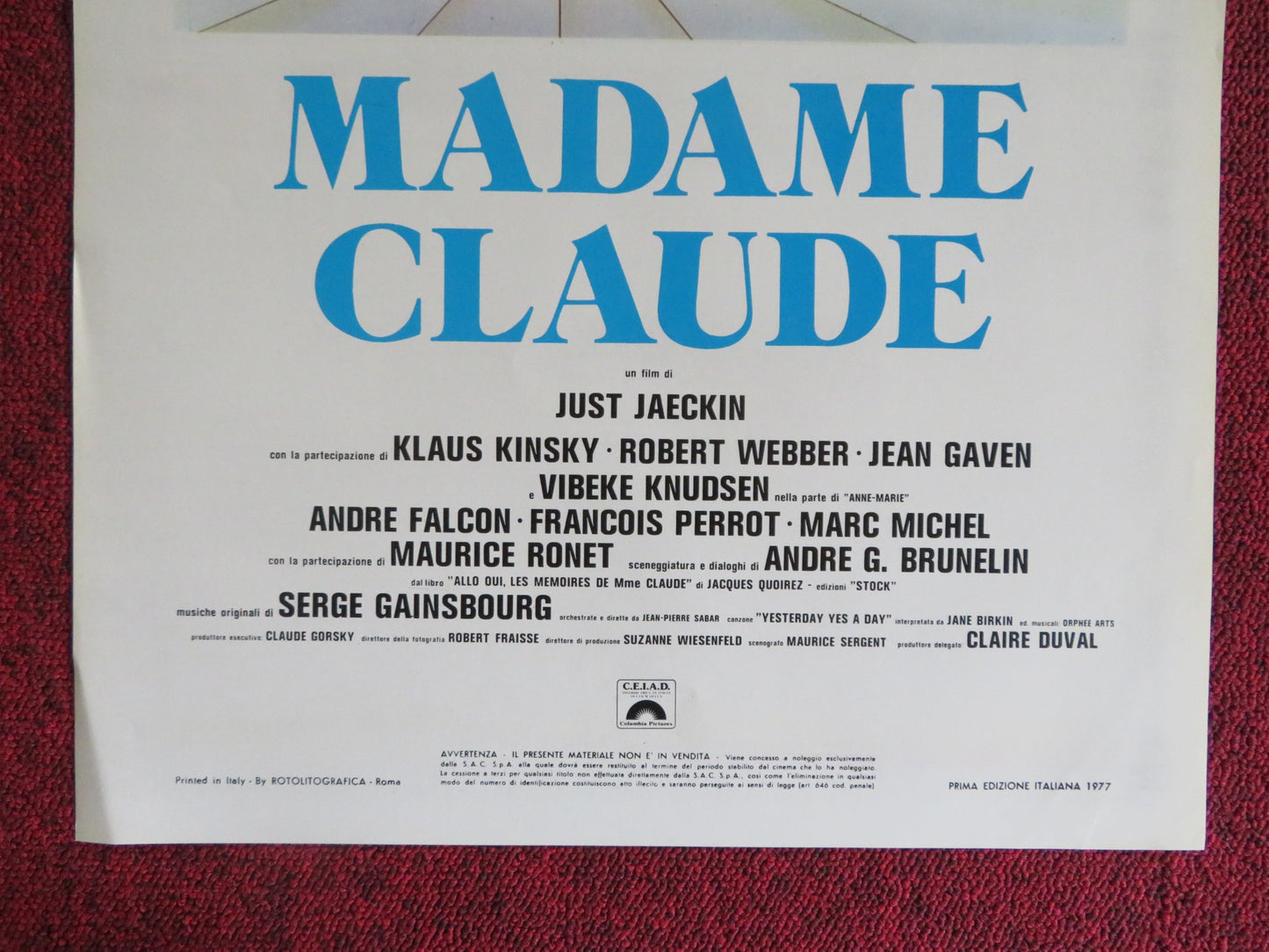 MADAME CLAUDE ITALIAN LOCANDINA POSTER FRANCOISE FABIAN MURRAY HEAD 1977