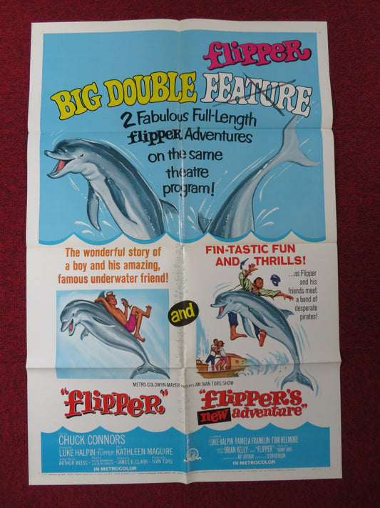 FLIPPER / FLIPPER'S NEW ADVENTURE FOLDED US ONE SHEET POSTER CHUCK CONNORS 1966