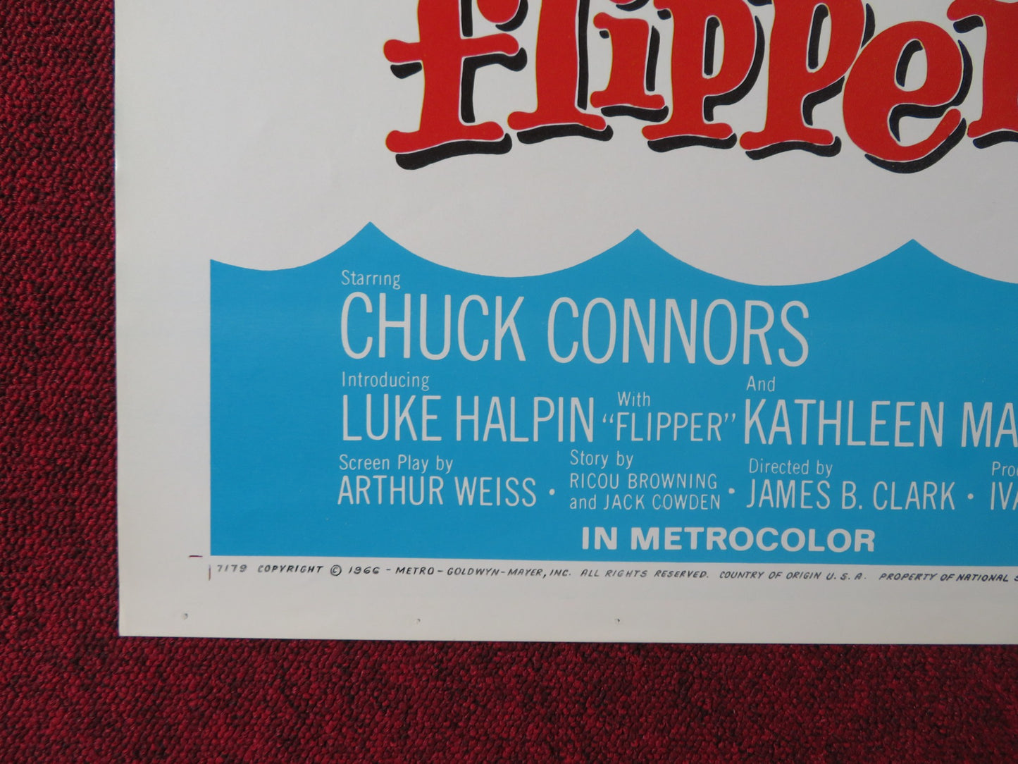 FLIPPER / FLIPPER'S NEW ADVENTURE FOLDED US ONE SHEET POSTER CHUCK CONNORS 1966