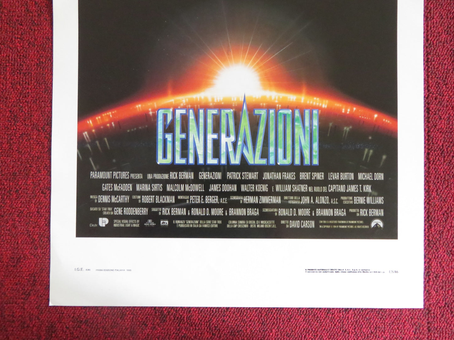 STAR TREK: GENERATIONS ITALIAN LOCANDINA POSTER PATRICK STEWART W. SHATNER 1995