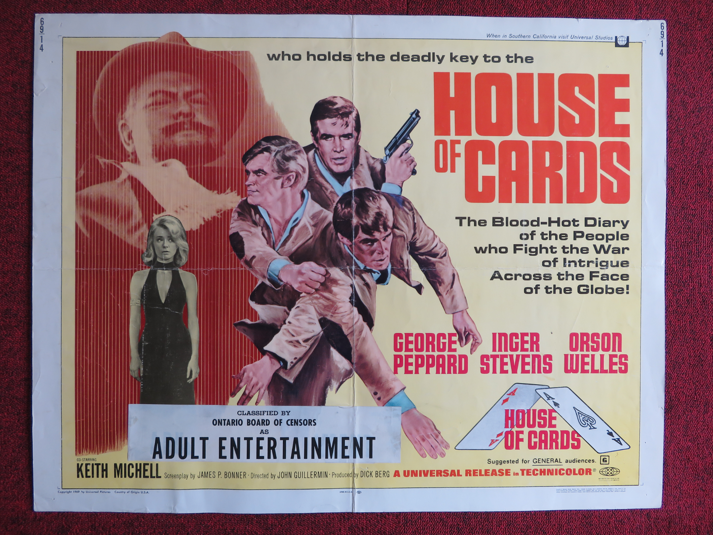 HOUSE OF CARDS US HALF SHEET (22"x 28") POSTER GEORGE PEPPARD ORSON WELLES 1969