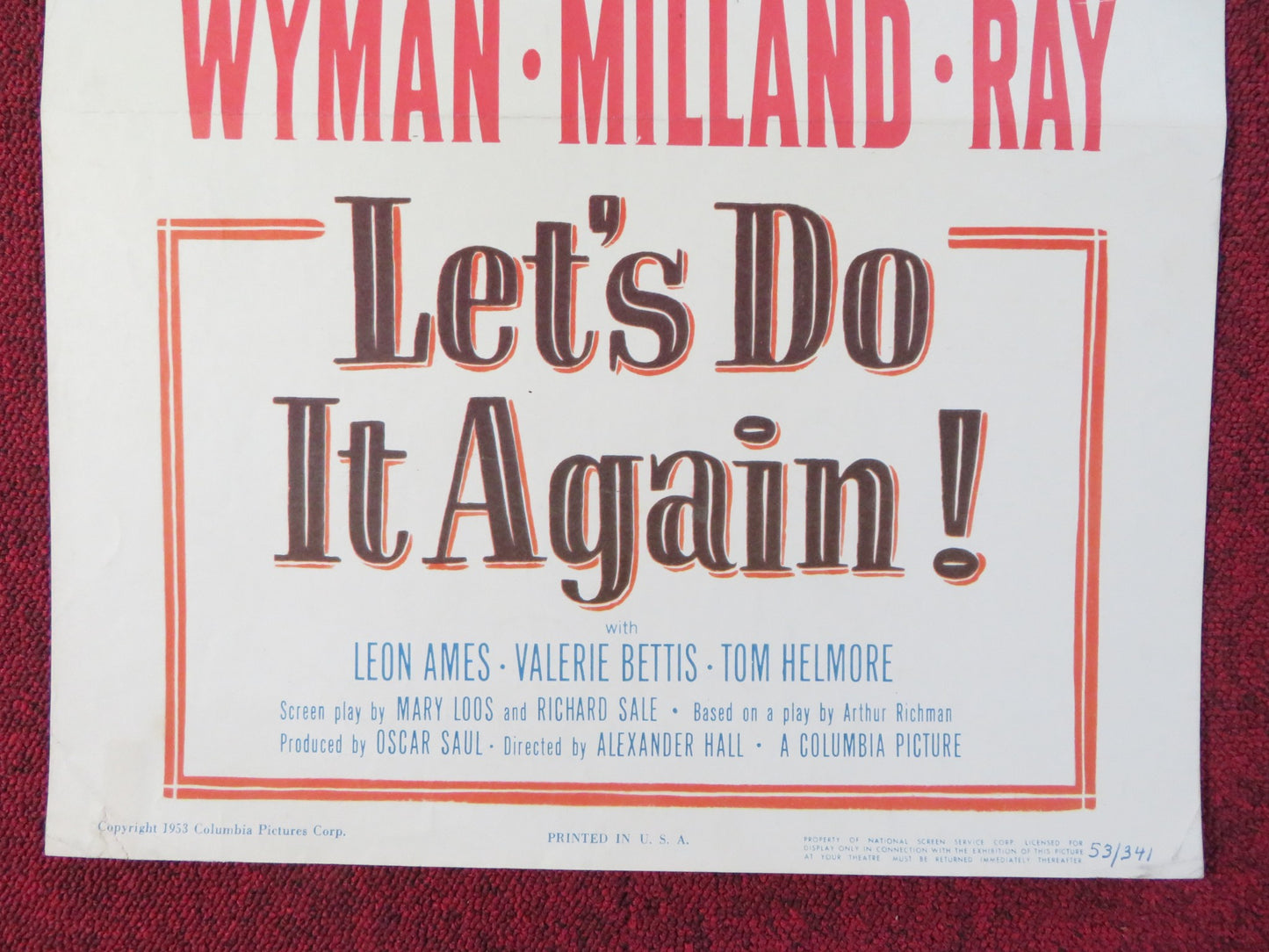 LET'S DO IT AGAIN US INSERT (14"x 36") POSTER JANE WYMAN RAY MILLAND 1953