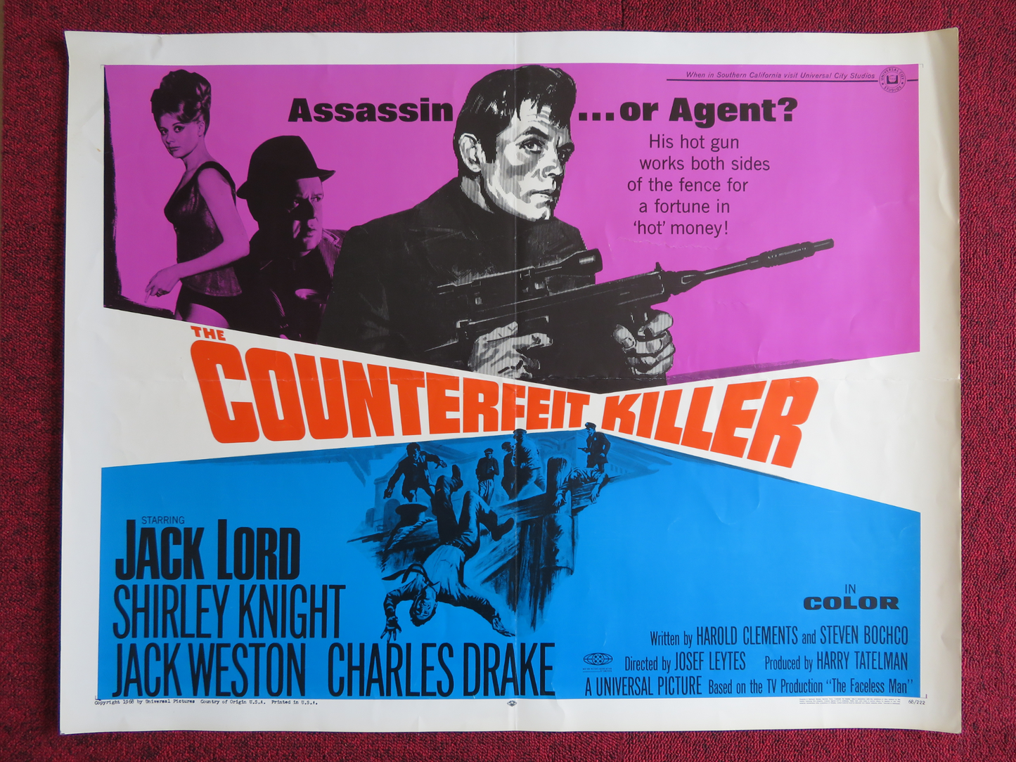 THE COUNTERFEIT KILLER US HALF SHEET (22"x 28") POSTER JACK LORD S. KNIGHT 1968