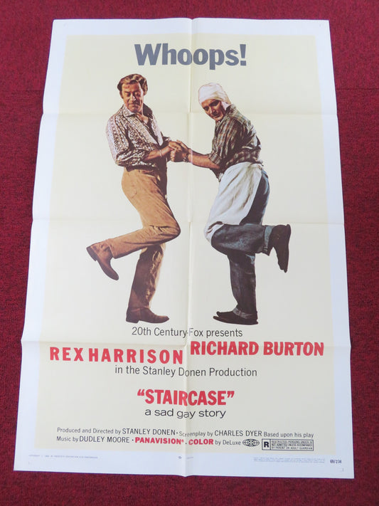 STAIRCASE- B FOLDED US ONE SHEET POSTER REX HARRISON RICHARD BURTON 1969