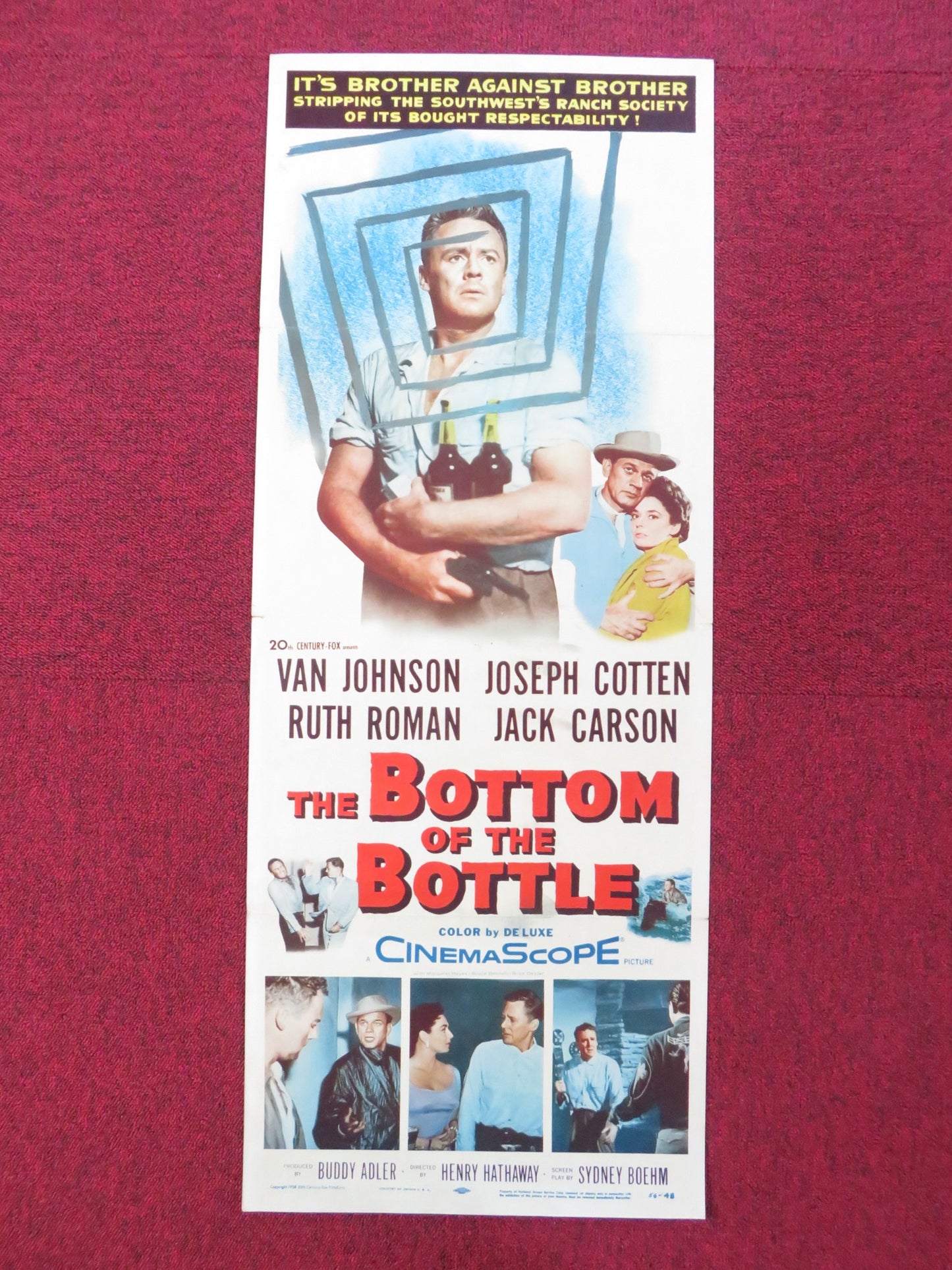 THE BOTTOM OF THE BOTTLE US INSERT (14"x 36") POSTER VAN JOHNSON COTTEN 1956