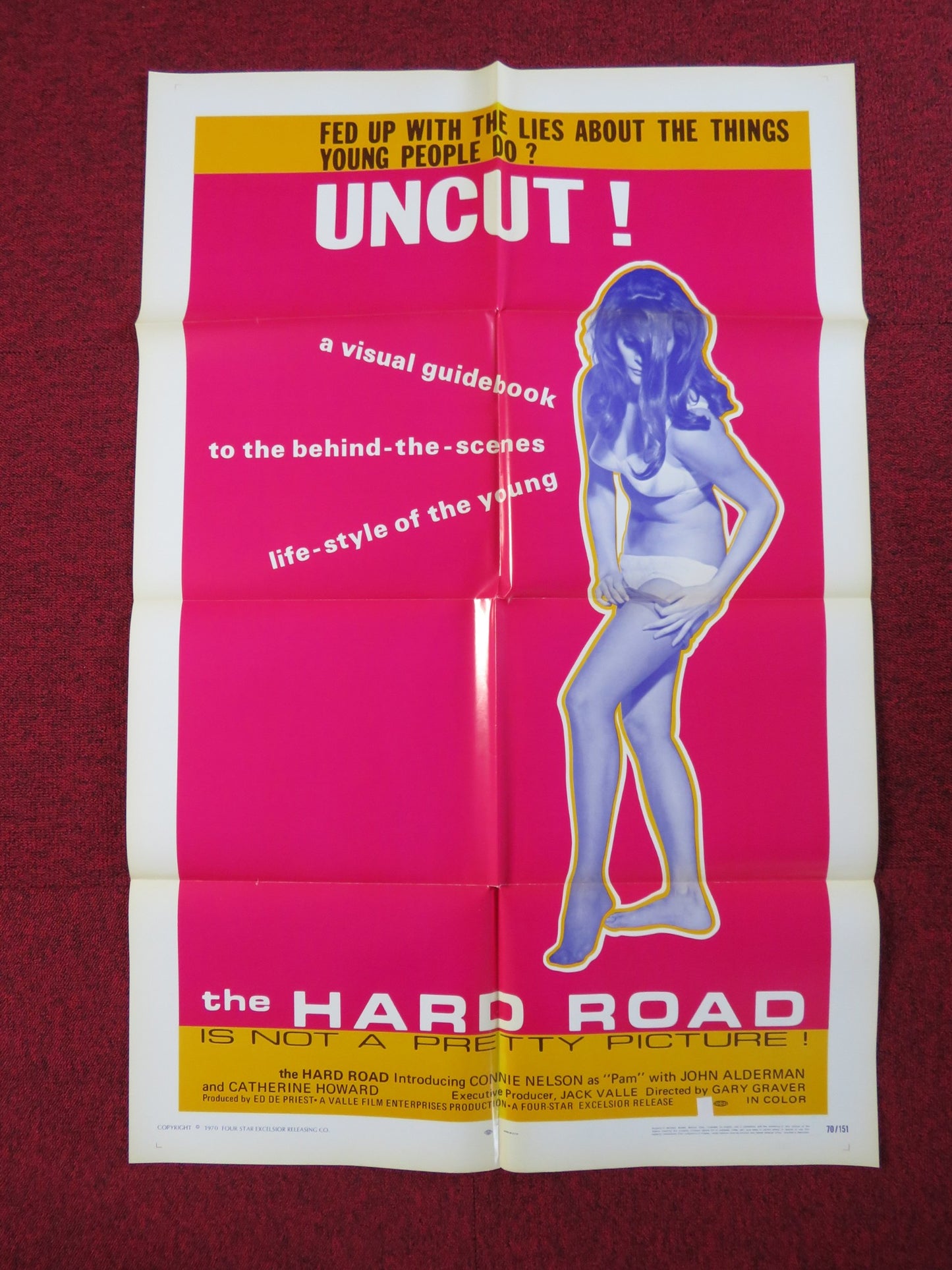 THE HARD ROAD FOLDED US ONE SHEET POSTER CONNIE NELSON  JOHN ALDERMAN 1970