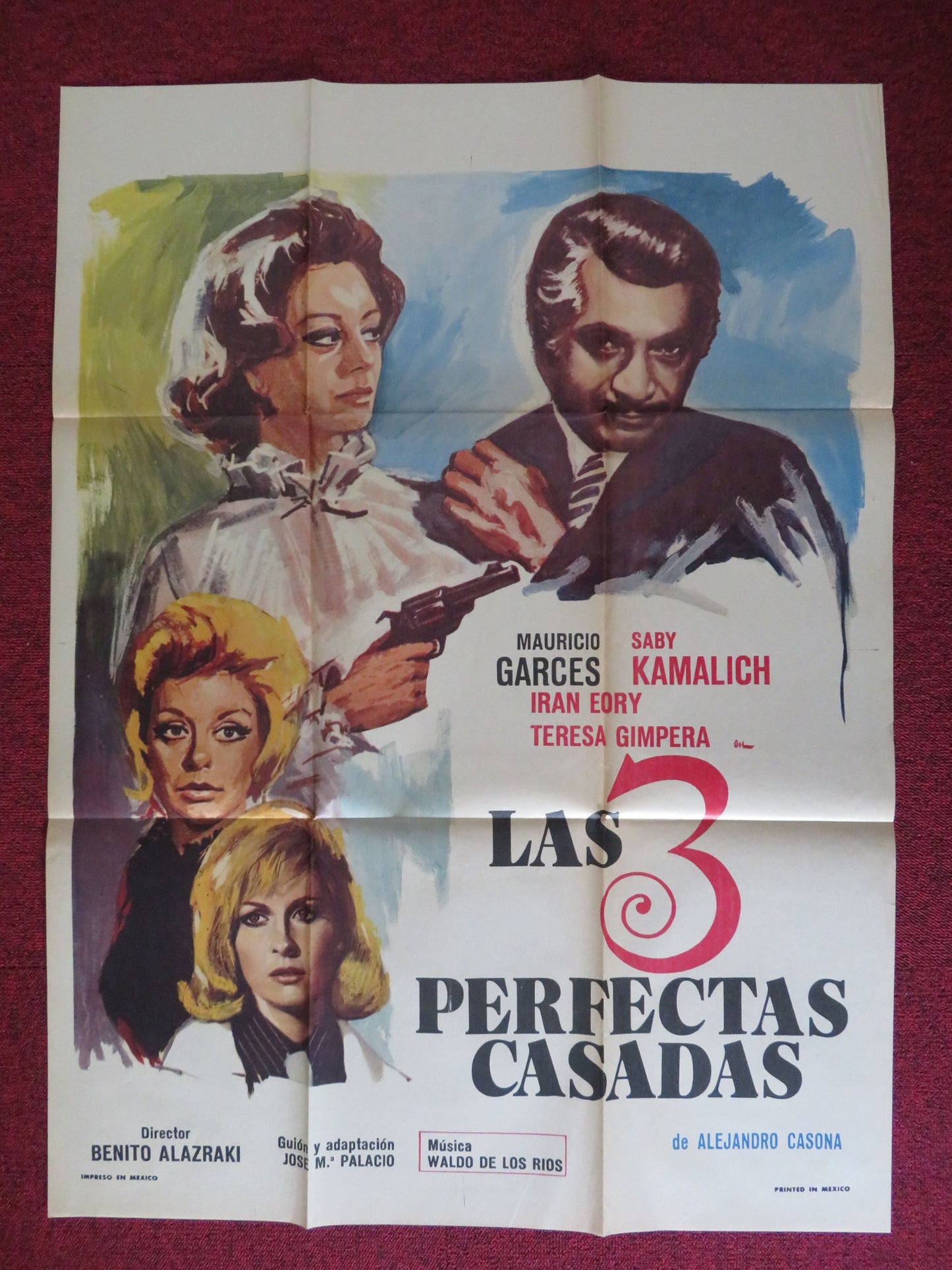 LAS 3 PERFECTAS CASADAS FOLDED MEXICAN POSTER MAURICIO GARCES SABY KAMALICH 1973