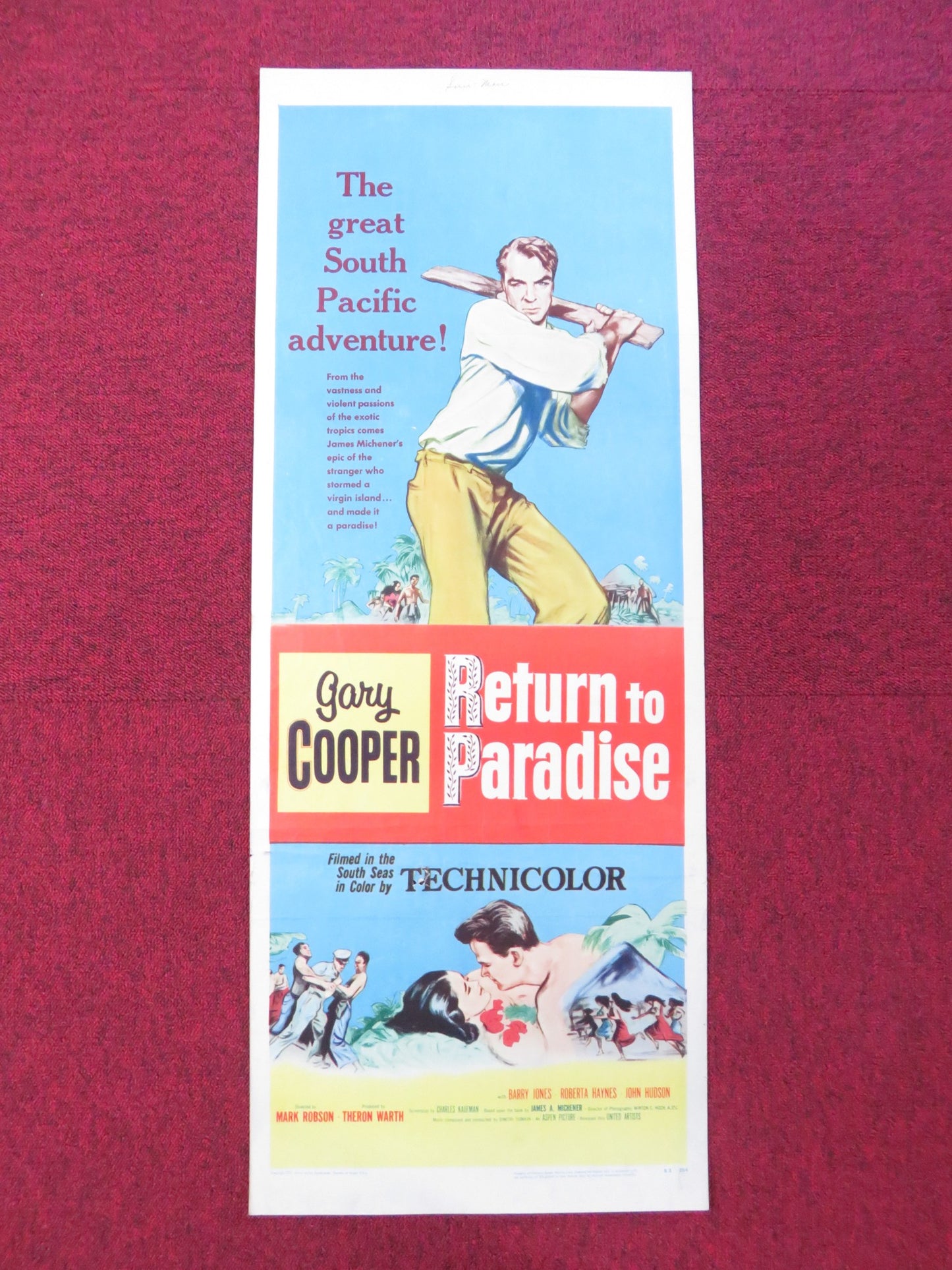 RETURN TO PARADISE US INSERT (14"x 36") POSTER GARY COOPER BARRY JONES 1953