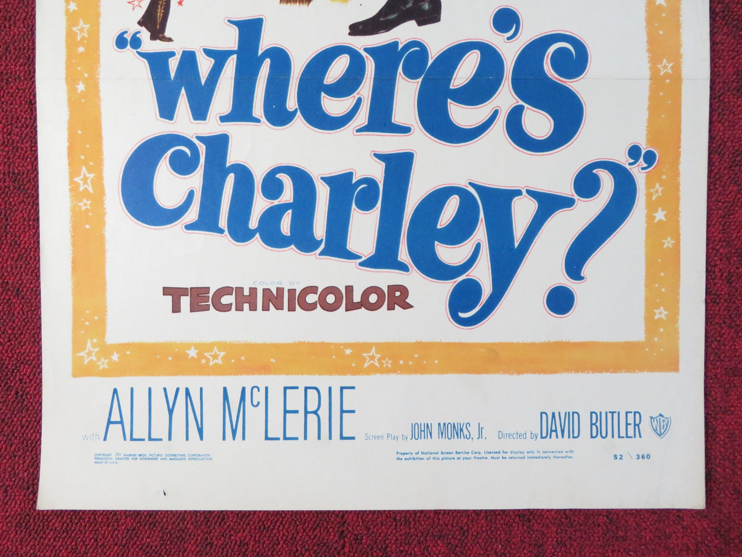 WHERE'S CHARLEY? US INSERT (14"x 36") POSTER RAY BOLGER ALLYN MCLERIE 1952