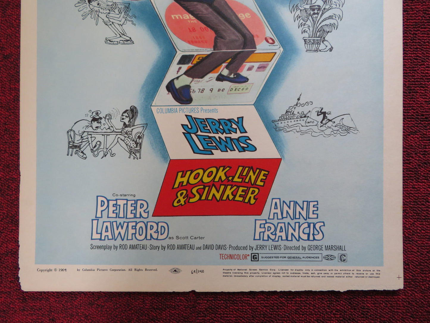 HOOK, LINE AND SINKER SUIT WINDOW CARD (14"x 22") POSTER JERRY LEWIS 1969