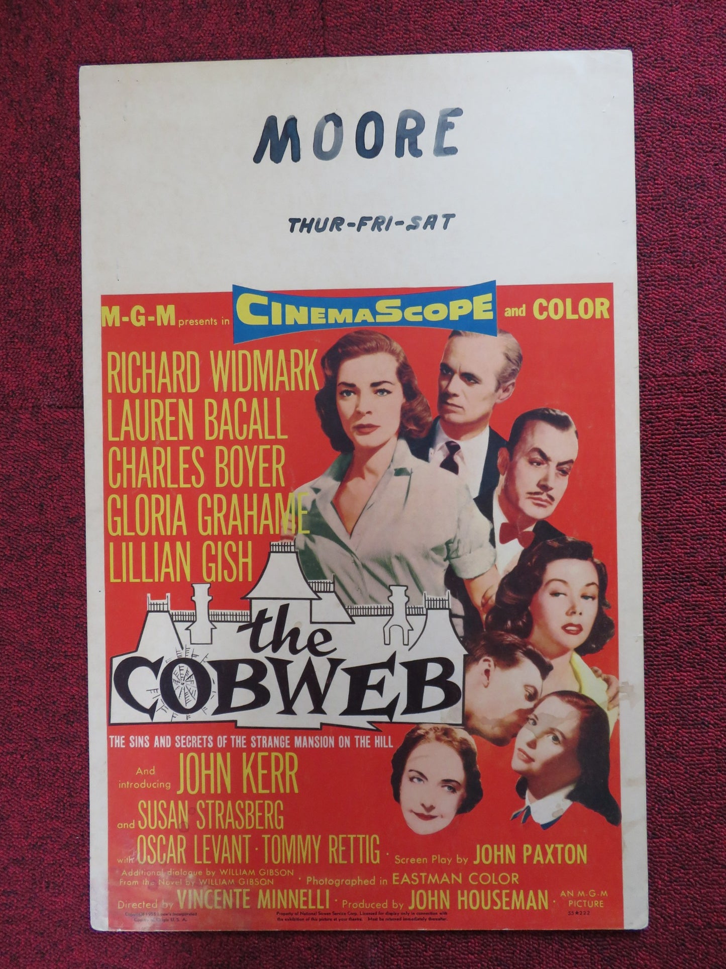 THE COBWEB WINDOW CARD (14"x 22") POSTER RICHARD WIDMARK LAUREN BACALL 1955