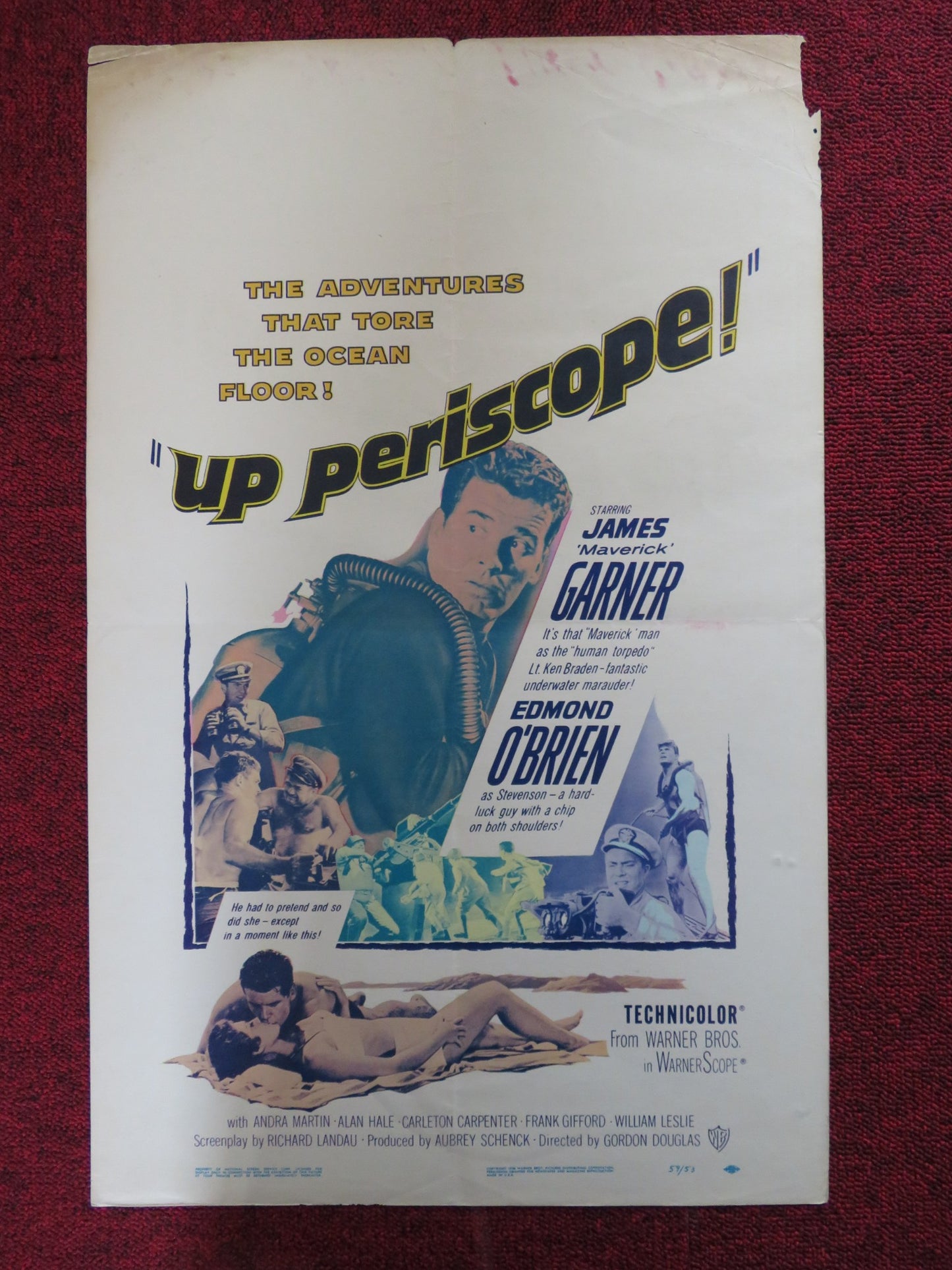 UP PERISCOPE WINDOW CARD (14"x 22") POSTER JAMES GARNER EDMOND O'BRIEN 1959