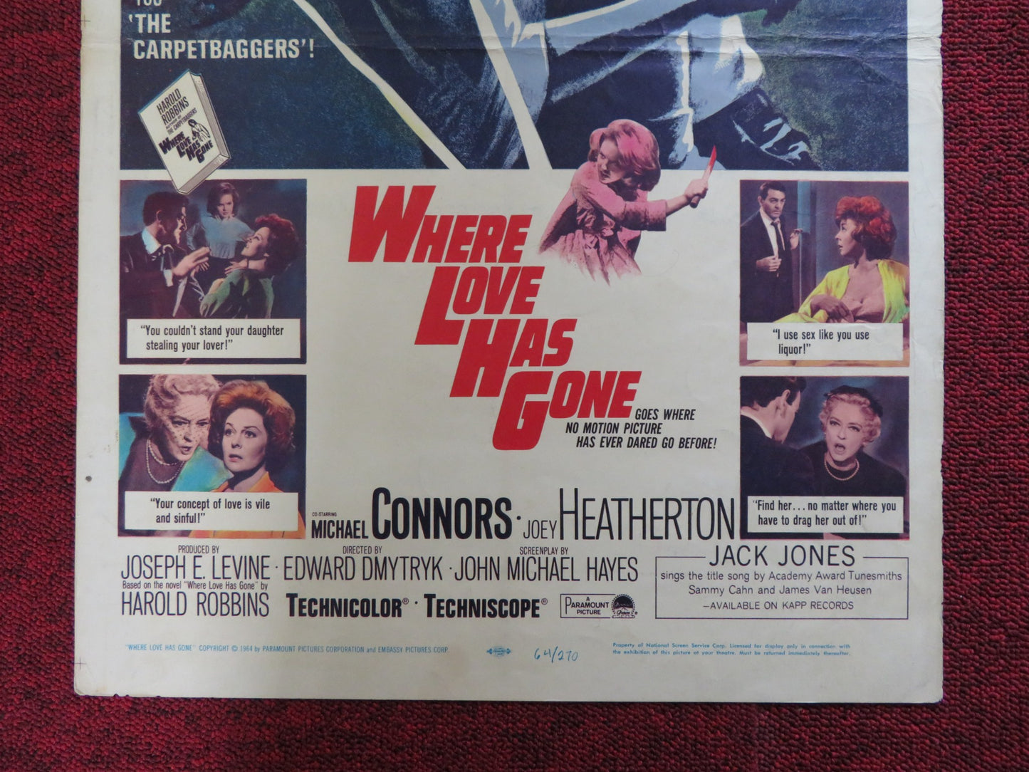 WHERE LOVE HAS GONE WINDOW CARD (14"x 22") POSTER SUSAN HAYWARD BETTE DAVIS 1964