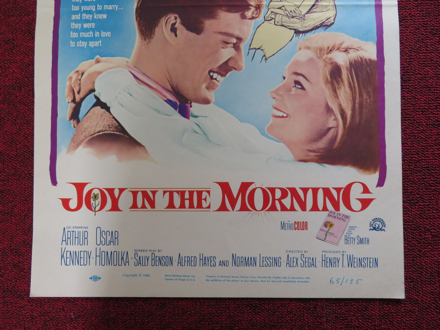 JOY IN THE MORNING WINDOW CARD (14"x 22") POSTER RICHARD CHAMBERLAIN 1965