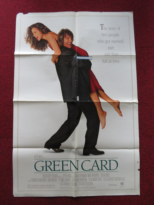 GREEN CARD FOLDED US ONE SHEET POSTER GERARD DEPARDIEU ANDIE MACDOWELL 1990