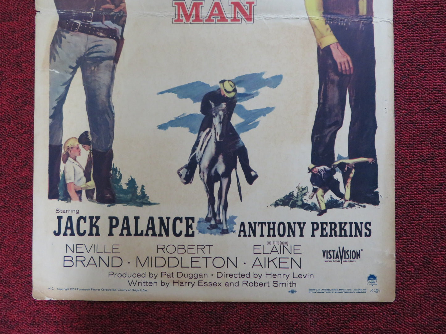 THE LONELY MAN WINDOW CARD (14"x 22") POSTER JACK PALANCE ANTHONY PERKINS 1957