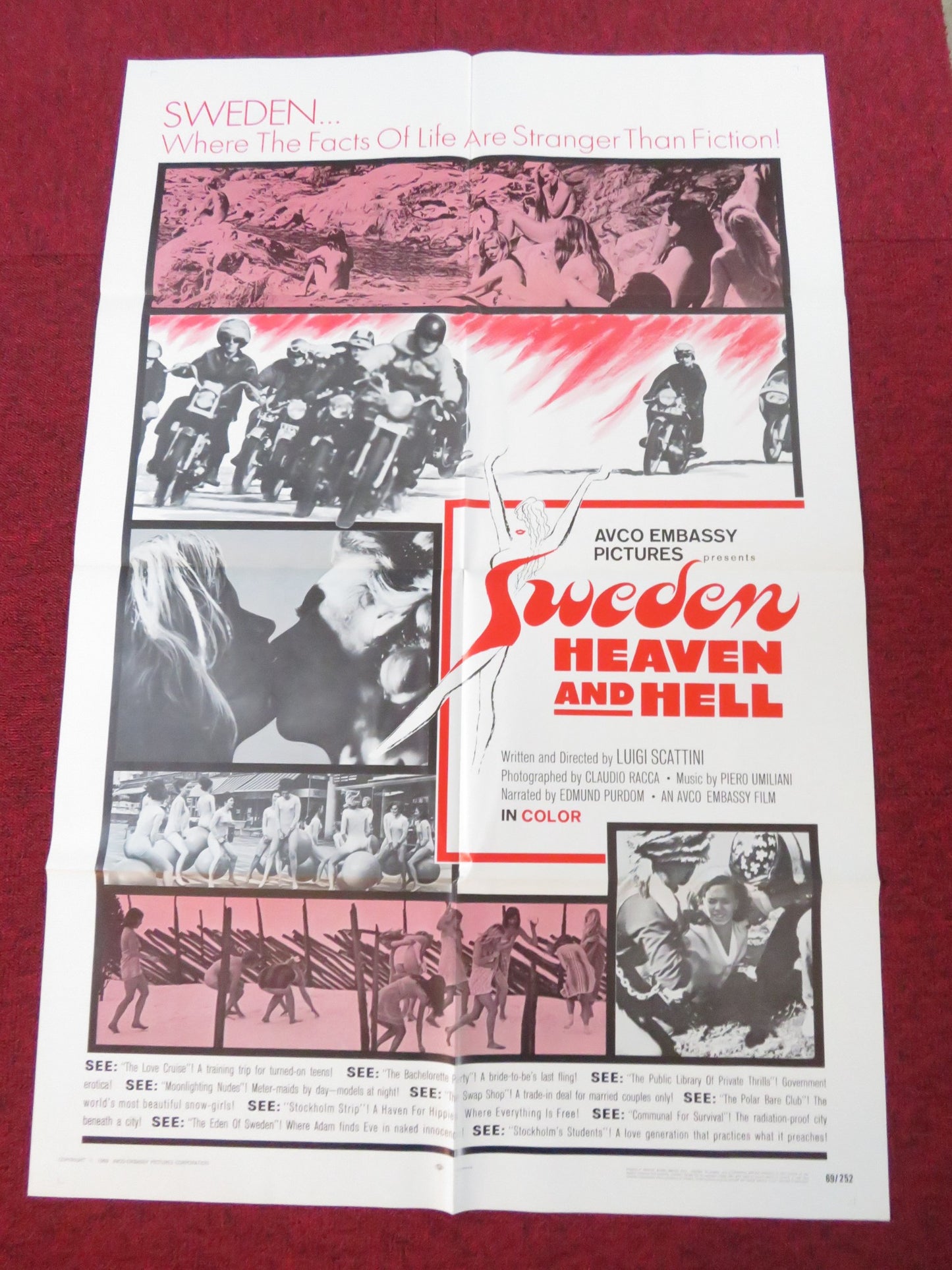 SWEDEN HEAVEN AND HELL FOLDED US ONE SHEET POSTER EDMOND PURDOM 1969