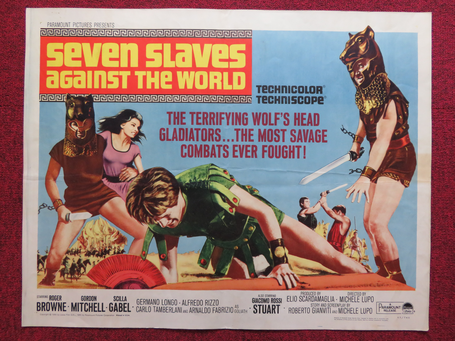 SEVEN SLAVES AGAINST ROME US HALF SHEET (22"x 28") POSTER ROGER BROWNE 1964