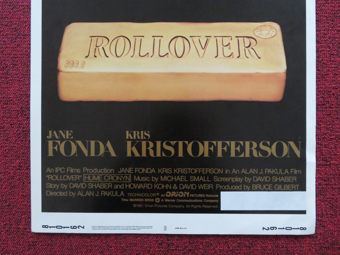 ROLLOVER US INSERT (14"x 36") POSTER JANE FONDA KRIS KRISTOFFERSON 1981