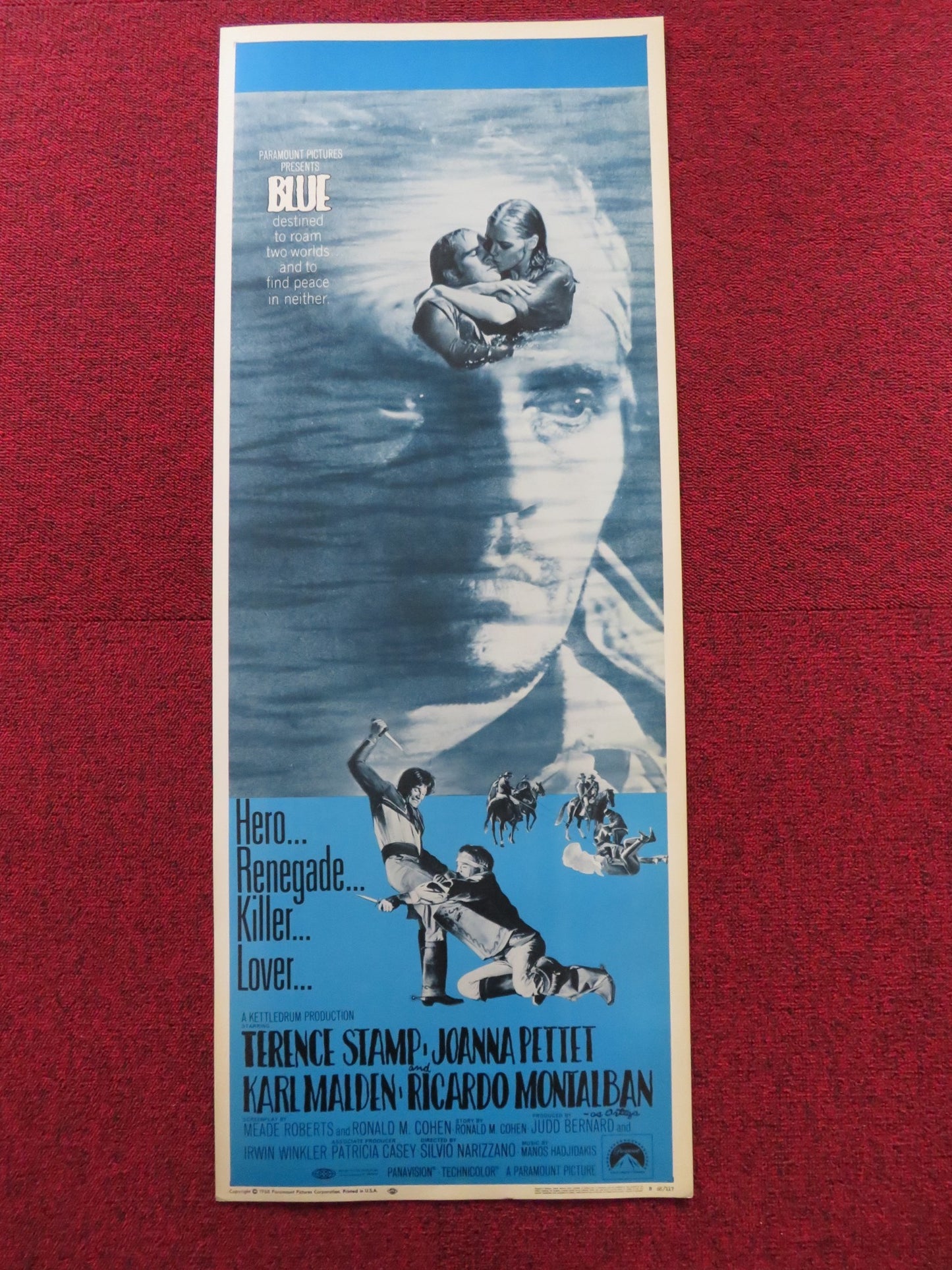 BLUE US INSERT (14"x 36") POSTER TERENCE STAMP JOANNA PETTET 1968