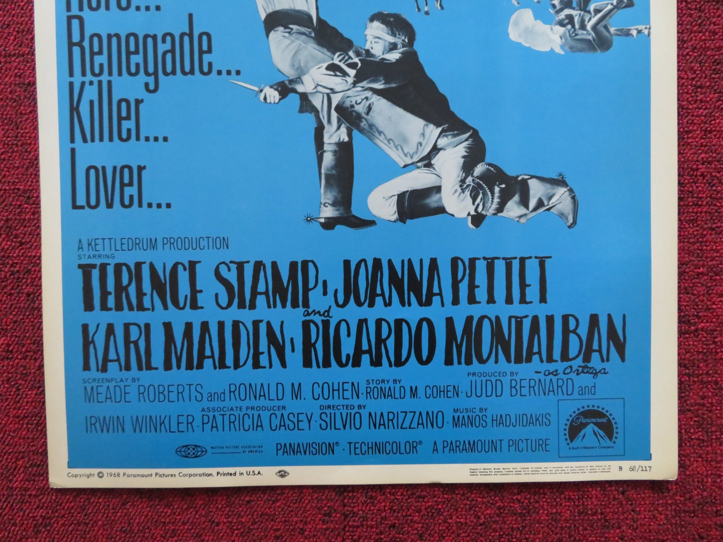 BLUE US INSERT (14"x 36") POSTER TERENCE STAMP JOANNA PETTET 1968