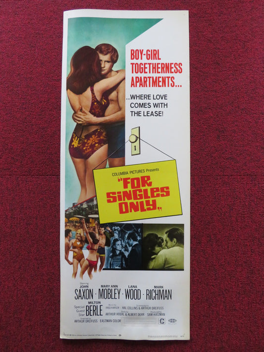 FOR SINGLES ONLY US INSERT (14"x 36") POSTER JOHN SAXON MARY ANN MOBLEY 1968