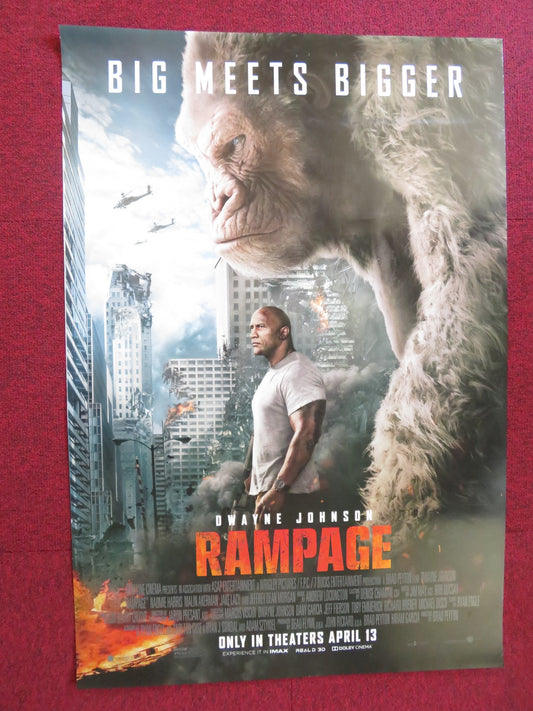 RAMPAGE US ONE SHEET ROLLED POSTER DWAYNE JOHNSON NAOMIE HARRIS 2018