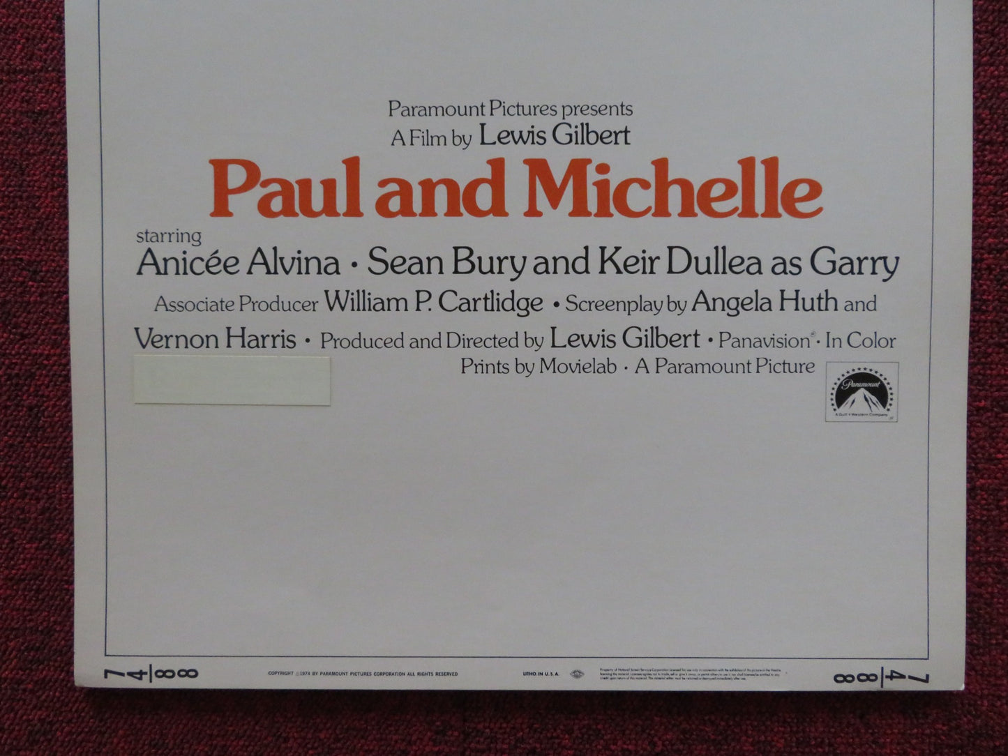 PAUL AND MICHELLE US INSERT (14"x 36") POSTER ANICEE ALVINA SEAN BURY 1974