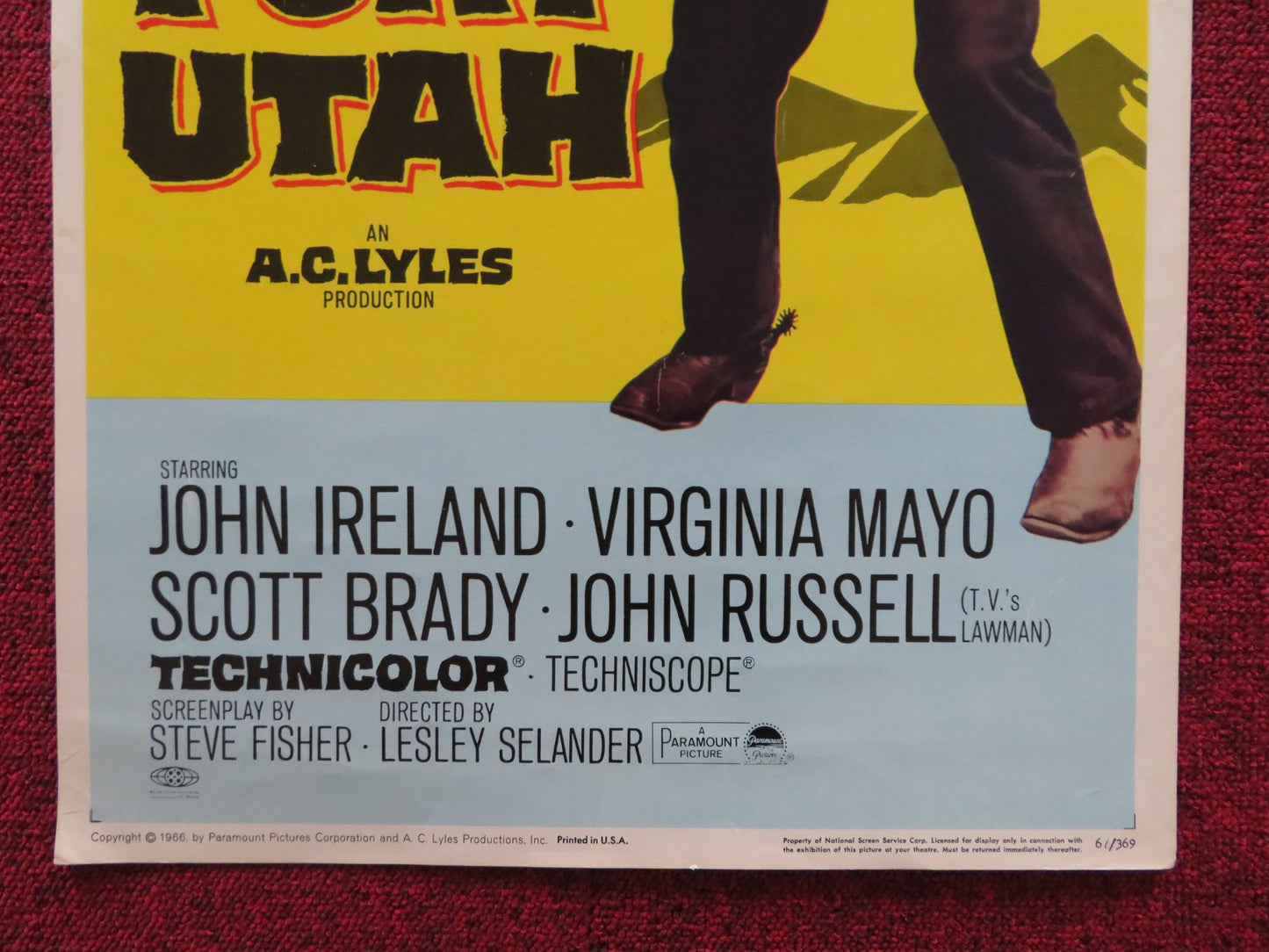 FORT UTAH US INSERT (14"x 36") POSTER JOHN IRELAND VIRGINIA MAYO 1966