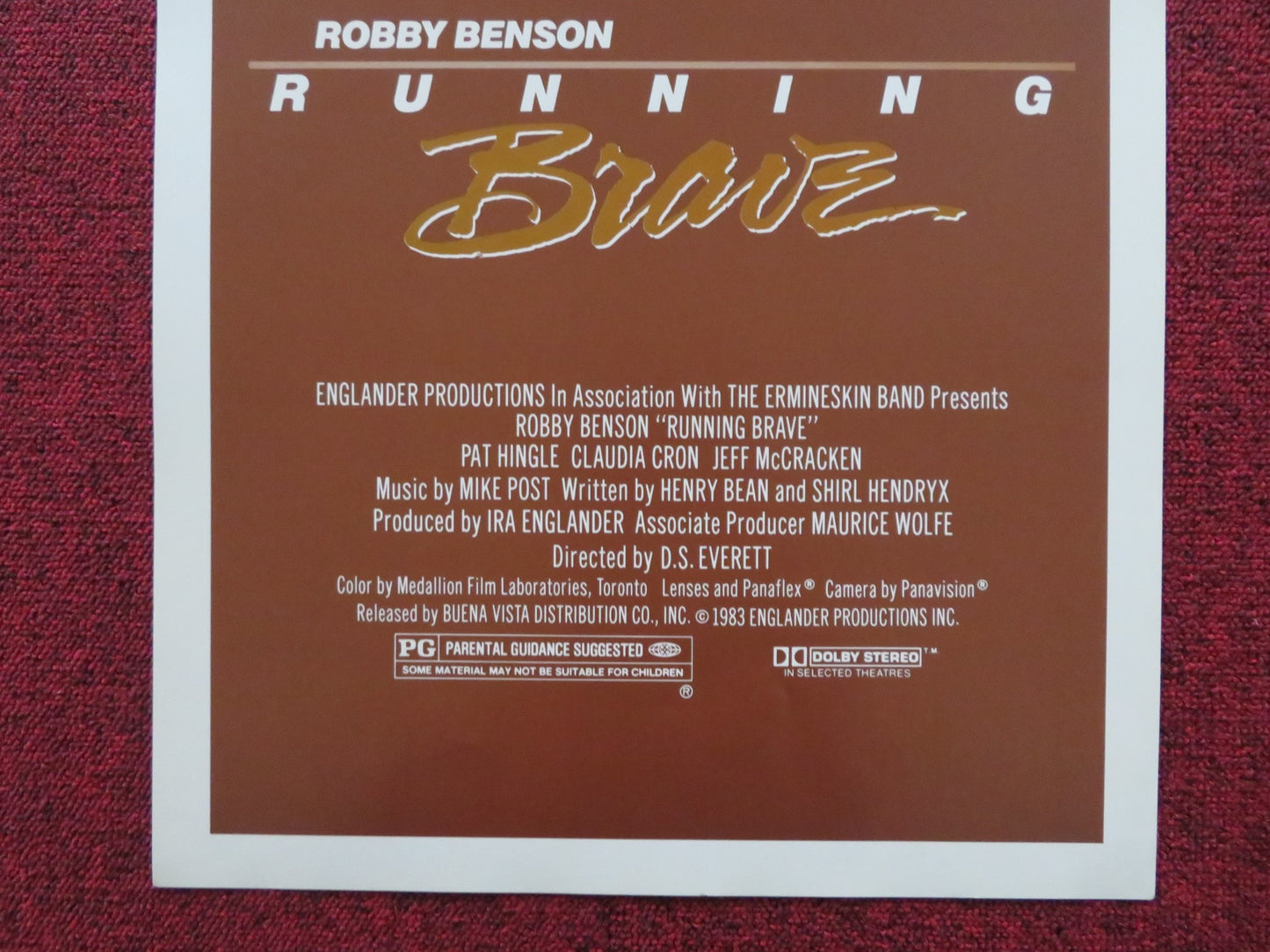 RUNNING BRAVE US INSERT (14"x 36") POSTER ROBBY BENSON PAT HINGLE 1983