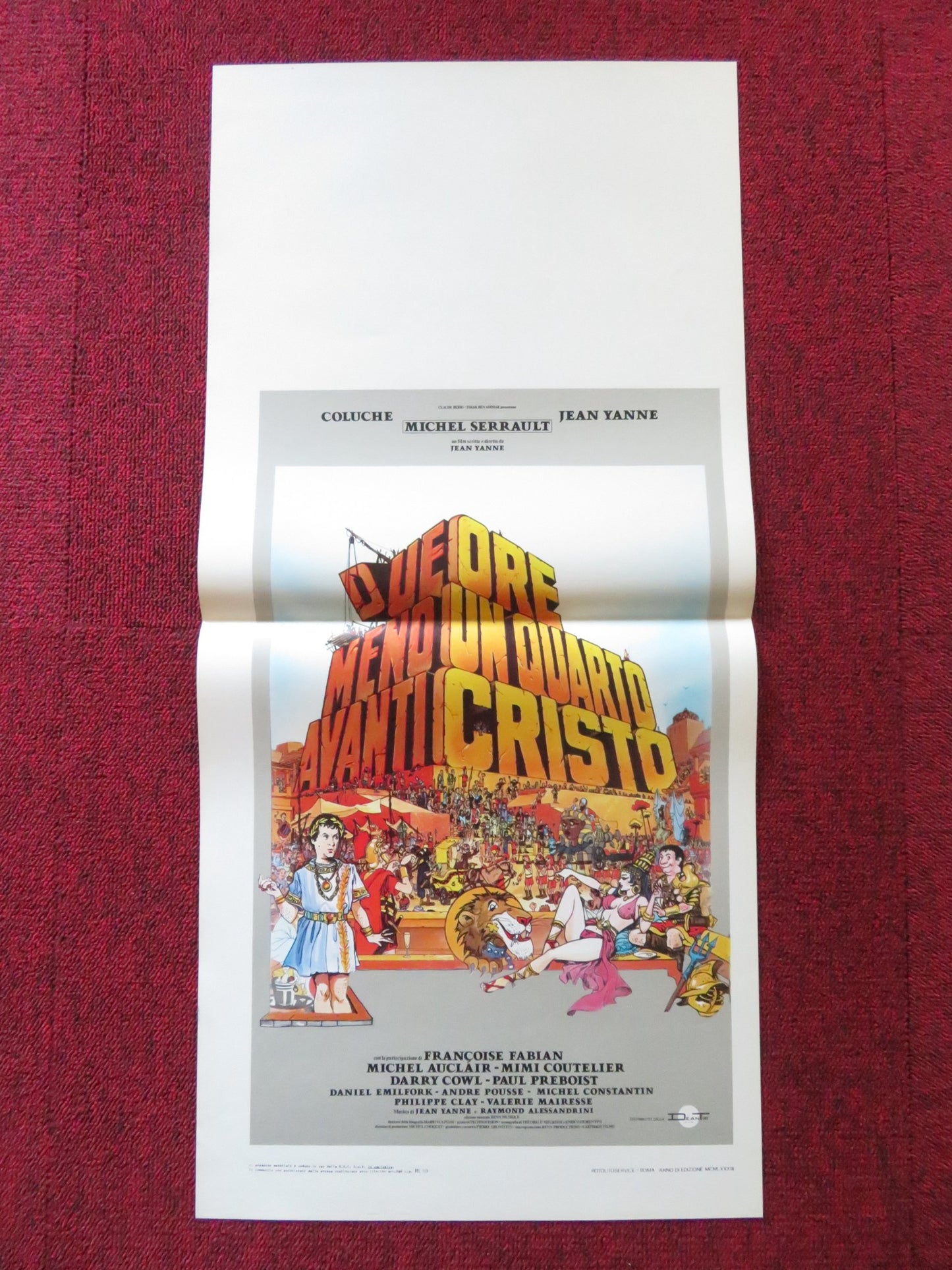 QUARTER TO TWO BEFORE JESUS CHRIST ITALIAN LOCANDINA POSTER COLUCHE MICHEL 1982