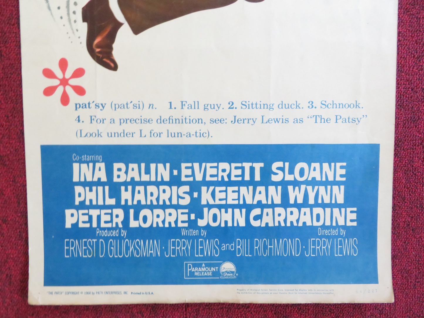 THE PATSY US INSERT (14"x 36") POSTER JERRY LEWIS INA BALIN 1964