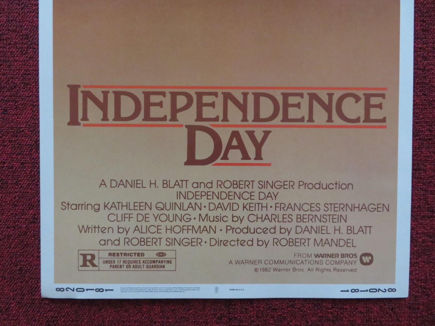 INDEPENDENCE DAY US INSERT (14"x 36") POSTER KATHLEEN QUINLAN DAVID KEITH 1982