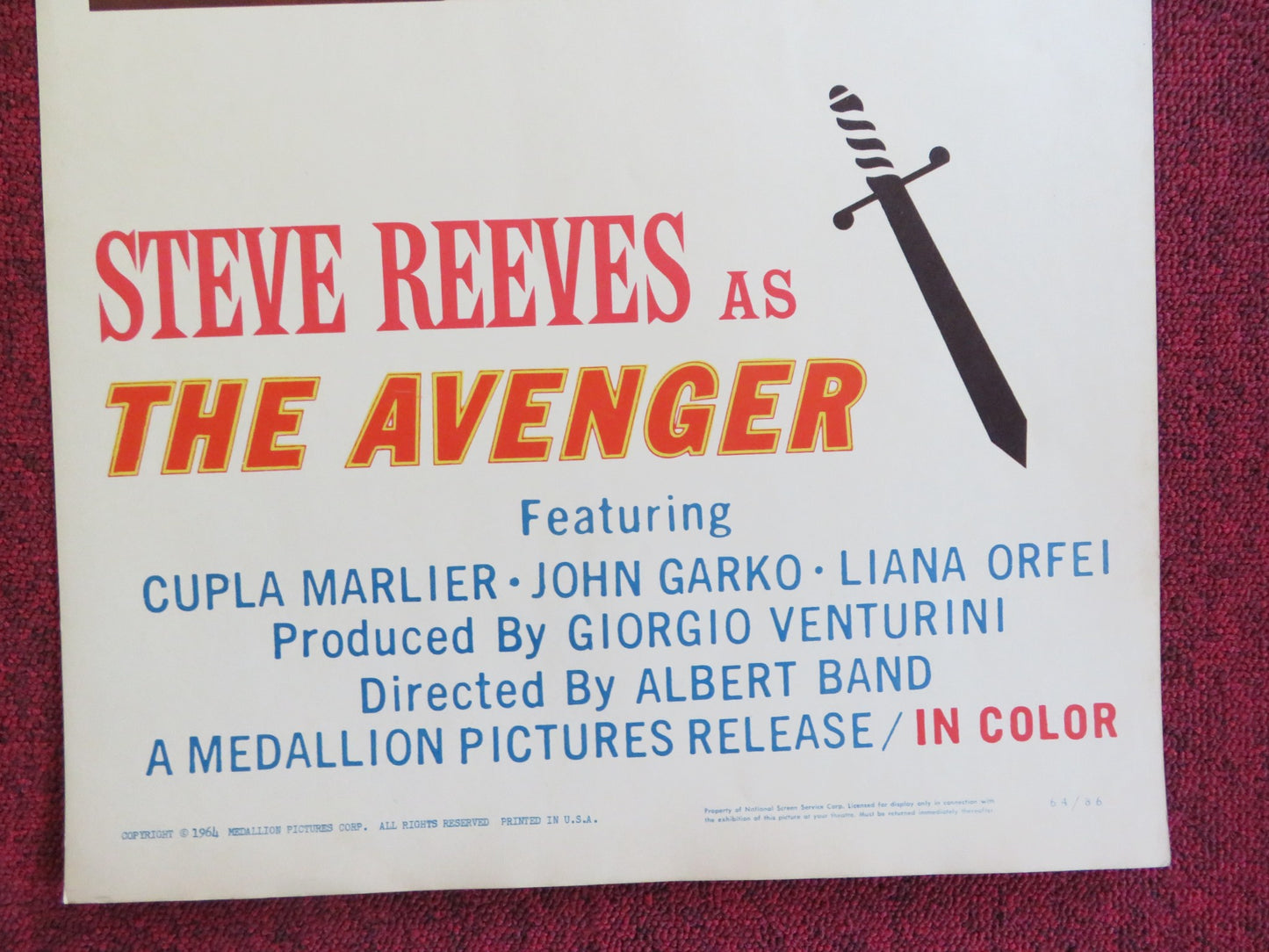 THE AVENGER US INSERT (14"x 36") POSTER STEVE REEVES CUPLA MARLIER 1962