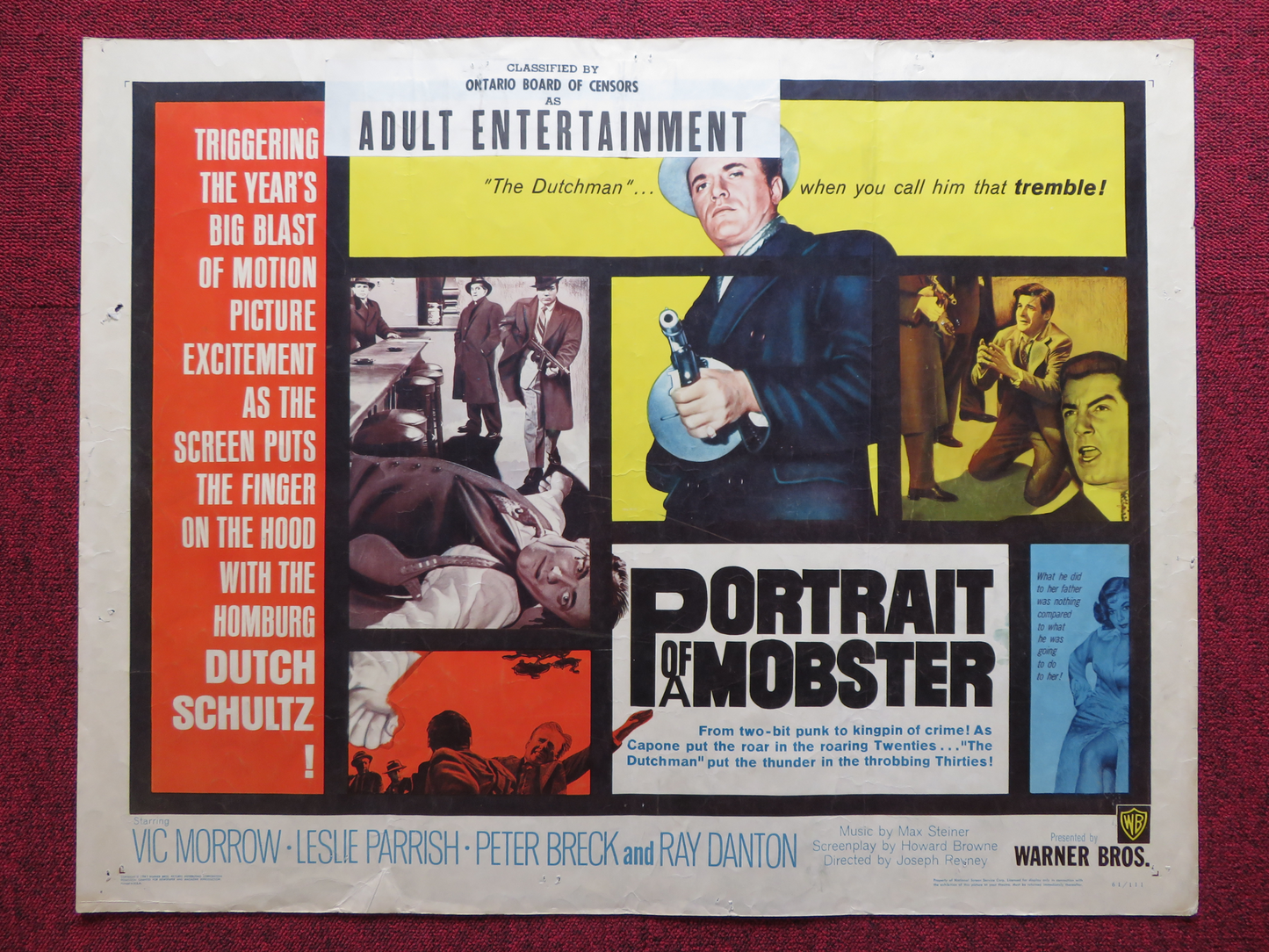 PORTRAIT OF A MOBSTER US HALF SHEET (22"x 28") POSTER VIC MORROW L. PARRISH 1961