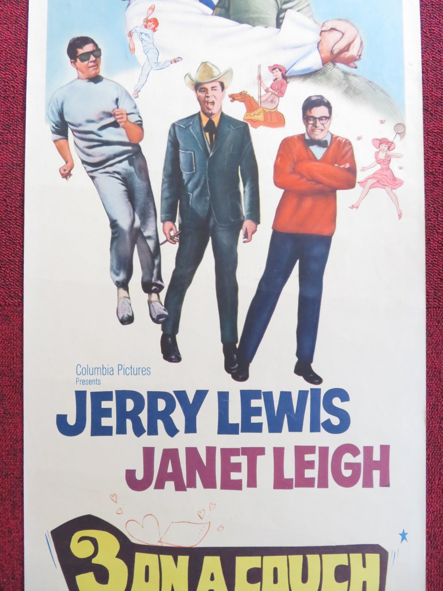 THREE ON A COUCH US INSERT (14"x 36") POSTER JERRY LEWIS JANET LEIGH 1966